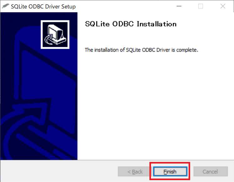 SQLite ODBCインストールの完了画面