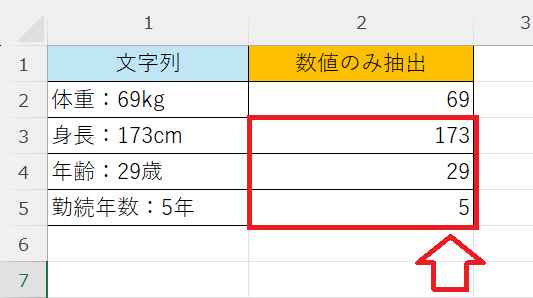 エクセル：フラッシュフィルによって数字のみが抽出される