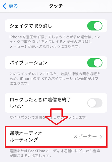 iPhone：「通話オーディオルーティング」をタップ