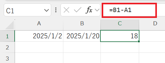 エクセル：日付の引き算