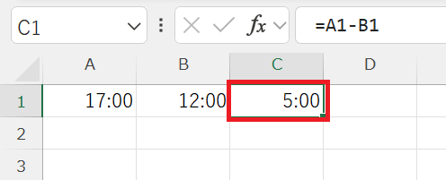 エクセル：時間の引き算