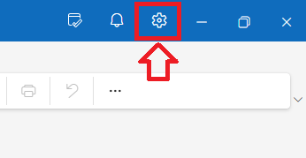 Outlook new:画面右上にある設定ボタン（歯車アイコン）をクリック