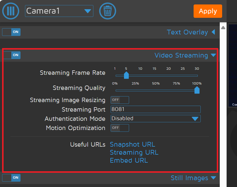 ラズパイMotionEyeOS：Video Streaming