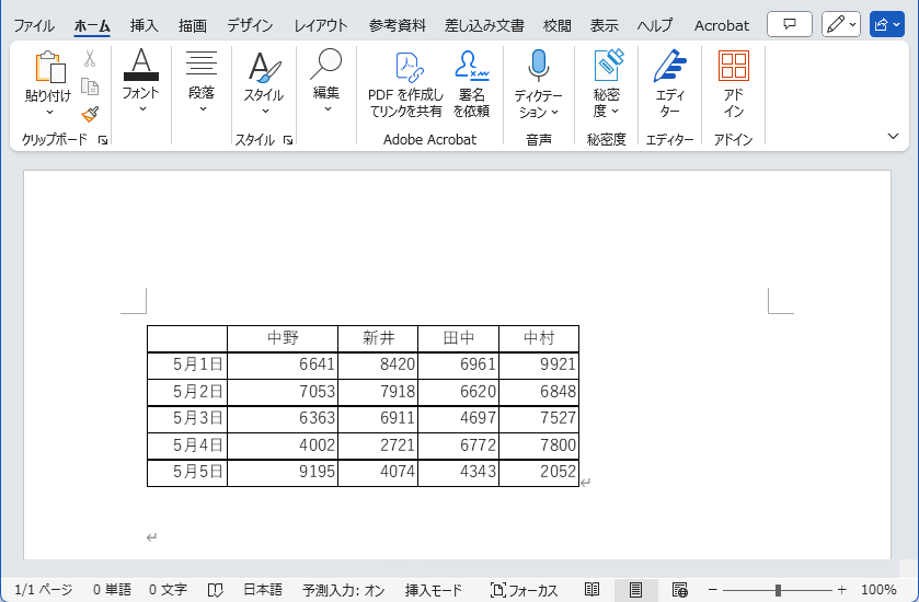 Word:エクセルの表をリンク貼り付け