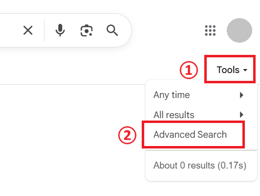 Google検索:「Tools」をクリックし、「Advanced Search」を選択