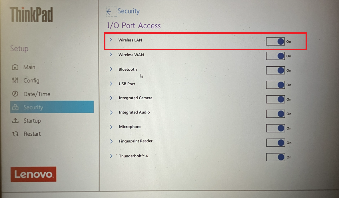 Windows11：［Wireless LAN］の項目が［ON］になっているか確認