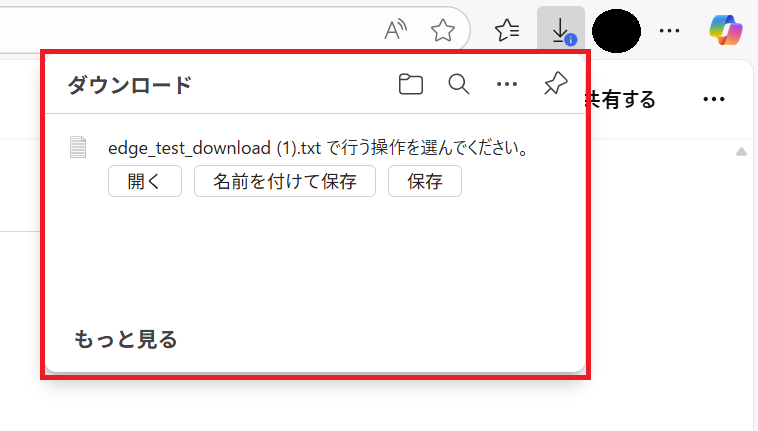 Edge：ダウンロードメニュー