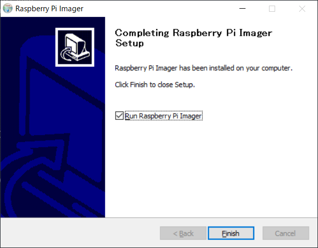 Raspberry Pi Imager：インストールが終了したら「Finish」を選択