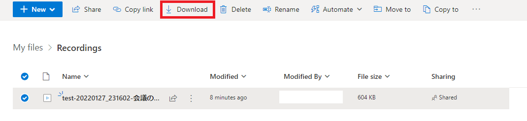 TEAMS:録画した会議をOnedriveからダウンロード