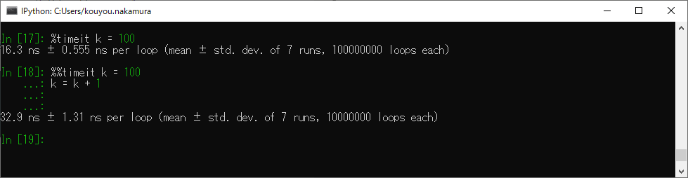 ipython:マジックコマンドtimeit