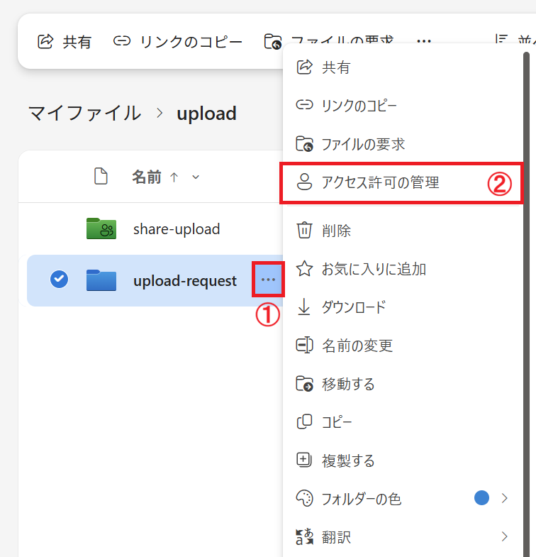OneDrive：アクセス許可の管理