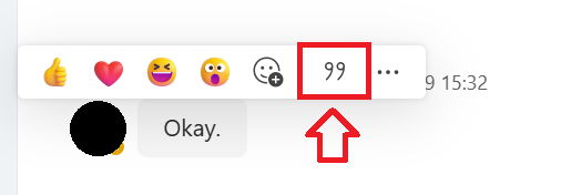 Teams：メニューから「”（引用して返信）」をクリック
