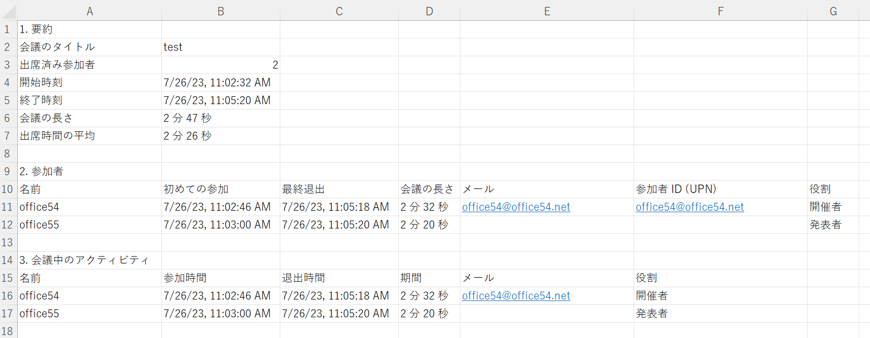 Teams:出席者リストの記録内容