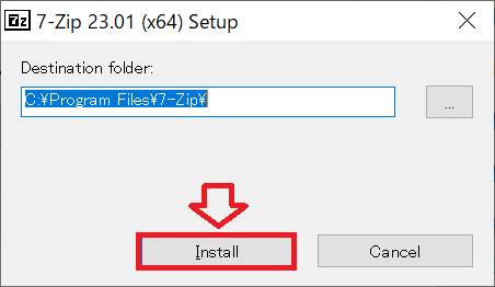 7-Zip：セットアップ画面が表示したら「Install」をクリック