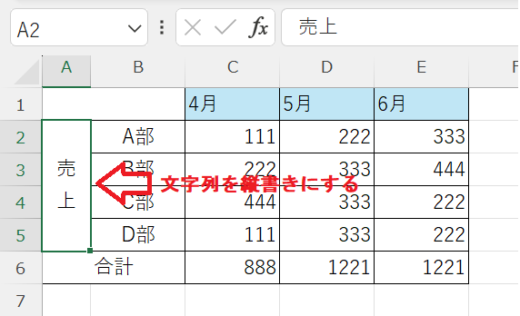 エクセル：縦書きにしたセル