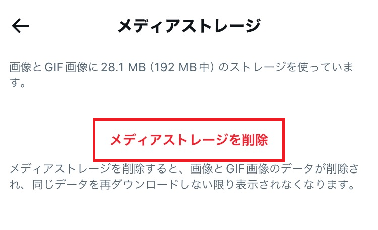 iPhone：「メディアストレージを削除」をタップ