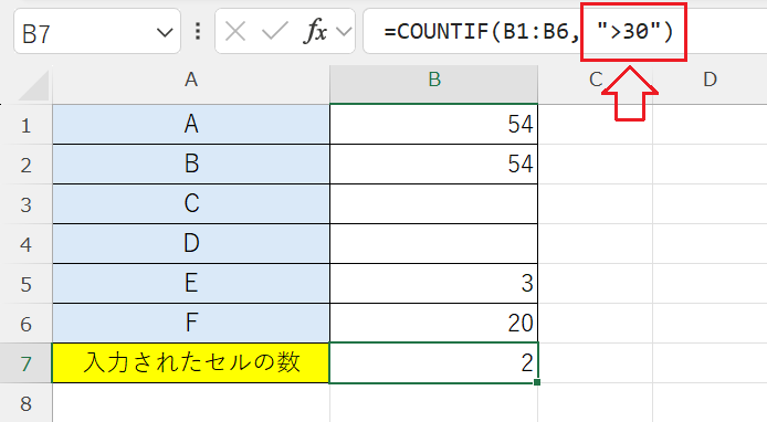 エクセル：COUNTIF関数の演算子による条件指定