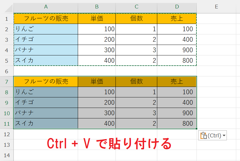 エクセル：表の行列を入れ替えて貼り付けたい箇所に貼り付け