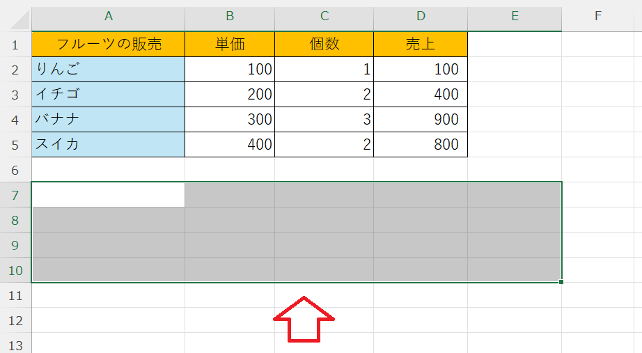 エクセル：行列を入れ替えた表を挿入する範囲（行と列の数が元データの列と行の数に対応する範囲）を選択