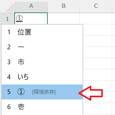 エクセル：丸で囲まれた特殊フォント