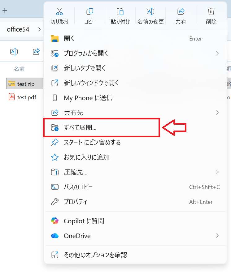 Windows：表示されたメニューから「すべて展開」を選択
